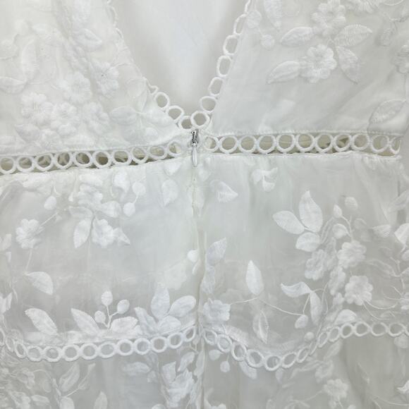 Lulus Look So Sweet White Embroidered Lace Mini Dress Party Ruffle XS NWT - Picture 10 of 13